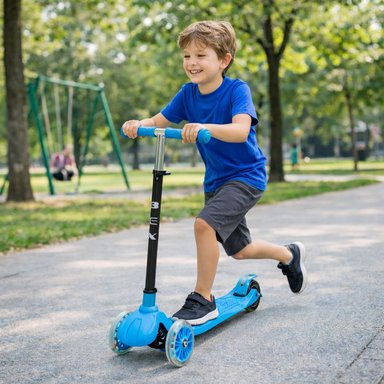 SCOOTER MONOPATIN 3 RUEDAS LUCES BARRA AJUSTABLE 86CM AZUL BEX - 7
