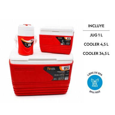 COMBO SET COOLER 3 PIEZAS 34L + 4.5L + 1L ROJO NORTHPAK - 3