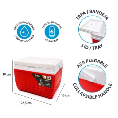 COMBO SET COOLER 3 PIEZAS 34L + 4.5L + 1L ROJO NORTHPAK - 6