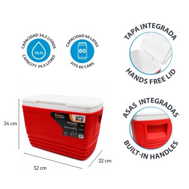 COMBO SET COOLER 3 PIEZAS 34L + 4.5L + 1L ROJO NORTHPAK - 8