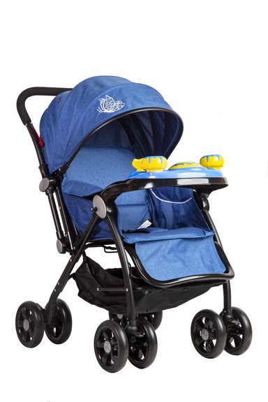 COCHE CUNA BEBESTAR CON CAMBIO MANILLAR CON JUGUETE MUSICAL AZUL - 1