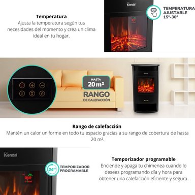 ESTUFA CHIMENEA KENDAL 1750 W ELÉCTRICA KCE-2120L - 5
