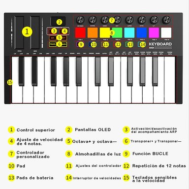 TECLADO CRUSEC MIDI 25 TECLAS CONTROLADOR MUSICAL PIANO USB - 6