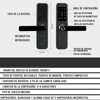 CERRADURA INTELIGENTE CRUSEC CON HUELLA DIGITAL WIFI ELECTRÓNICA - 2