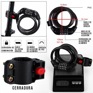 CANDADO CRUSEC BICICLETA CLAVE SEGURIDAD BLOQUEO ANTIRROBO 120 CM - 4