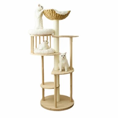 RASCADOR MADERA GATO M1 CRUSEC TIPO TORRE CON CASA ELEGANTE BEIGE - 3