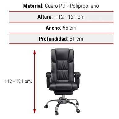 SILLÓN EJECUTIVO DE CUERO PU RECLINABLE REPOSAPIÉS RECLINABLE - 4