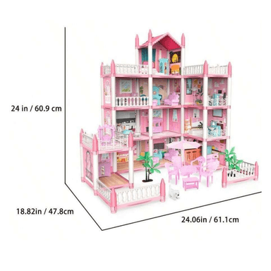 CASA DE MUÑECAS CASTILLO ROSA CON MUEBLE Y DECORACIONES DYI - 2