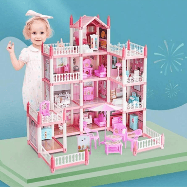 CASA DE MUÑECAS CASTILLO ROSA CON MUEBLE Y DECORACIONES DYI - 3