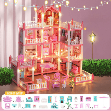 CASA DE MUÑECAS CASTILLO ROSA CON MUEBLE Y DECORACIONES DYI - 4