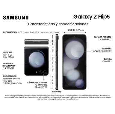 CELULAR SAMSUNG GALAXY Z FLIP5 5G 256 GB 8 GB RAM 12 MP + 12 MP 6.7 " REACONDICIONADO NEGRO - 2