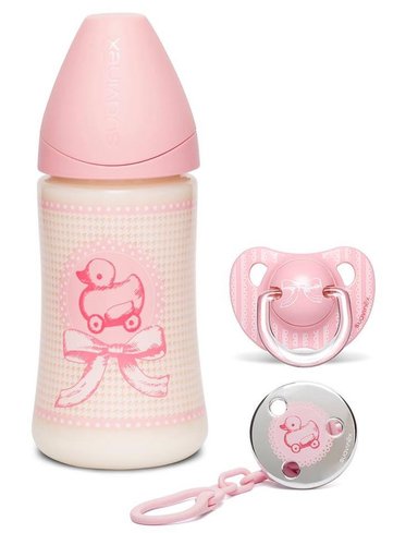 SET MAMADERA +BROCHE +CHUPETE S 0-6M TOYS ROSA - 1