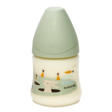 MAMADERA SUAVINEX CONEJO 150ML CON TETINA ANATOMICA LATEX FLUJO MEDIO 0/6 MESES VERDE - 1