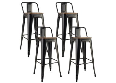 PISOS BAR NOVAHUS TOLIX NEGRO PACK 4 ASIENTO MADERA - 1