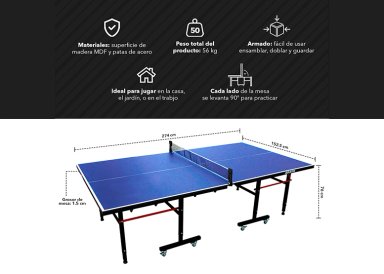 MESA DE PING PONG ATLETIS ACERO 76 CM X 274 CM PLEGABLE PROFESIONAL AZUL - 3