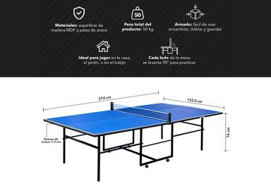 MESA DE PING PONG ATLETIS ACERO 76 CM X 274 CM PLEGABLE AZUL - 3