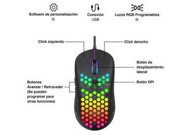 MOUSE GAMER RGB 10000 DPI 7D MS878 NEGRO - 2