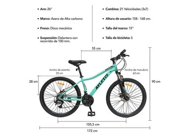 BICICLETA MOUNTAIN BIKE ATLETIS ARO 26' W FORCE MUJER TURQUESA - 8