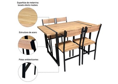 COMEDOR MESA 75X70X120 4 SILLAS METAL-MADERA - 5