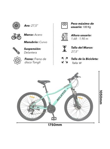 BICICLETA MOUNTAIN BIKE W FORCE TURQUESA ARO 27.5 ATLETIS - 3