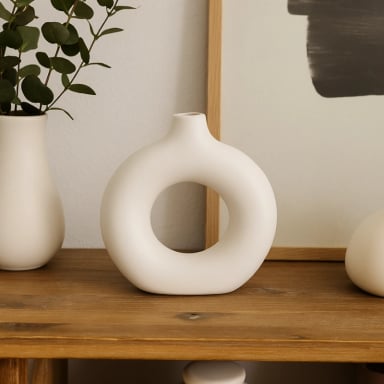 FLORERO REDONDO CERAMICA BLANCO 23 CM - 3
