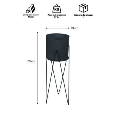 PORTA MACETERO PEDESTAL DECORATIVO NEGRO 63 CM - 3