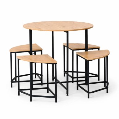 COMEDOR 4 SILLAS MESA REDONDA 80X80 INDUSTRIAL - 1