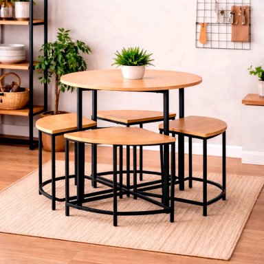 COMEDOR 4 SILLAS MESA REDONDA 80X80 INDUSTRIAL - 2