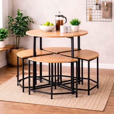 COMEDOR 4 SILLAS MESA REDONDA 80X80 INDUSTRIAL - 5