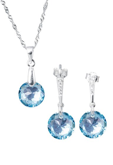 CONJUNTO JOYAS MONTERO PLATA ITALIANA 925 GRACIA Y CRISTALES GENUINOS AQUAMARINE - 1