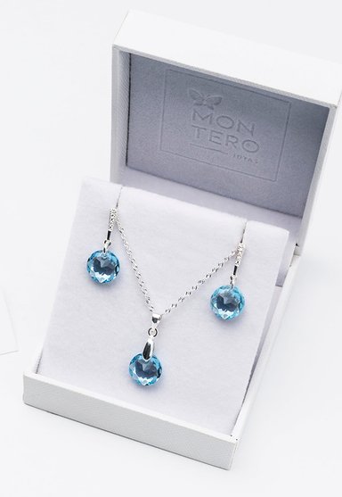 CONJUNTO JOYAS MONTERO PLATA ITALIANA 925 GRACIA Y CRISTALES GENUINOS AQUAMARINE - 3