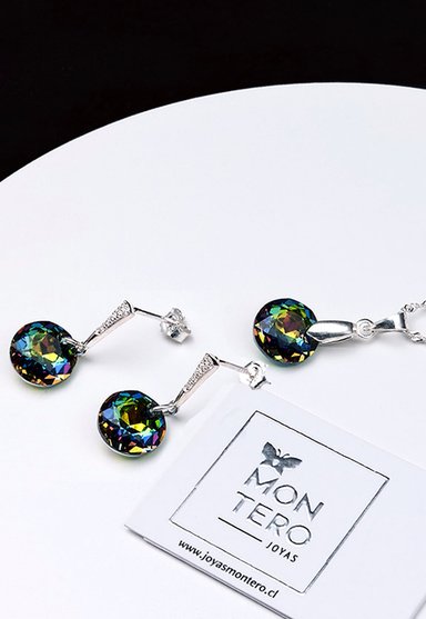 CONJUNTO JOYAS MONTERO PLATA ITALIANA 925 GRACIA Y CRISTALES GENUINOS VITRAL MEDIUM - 2