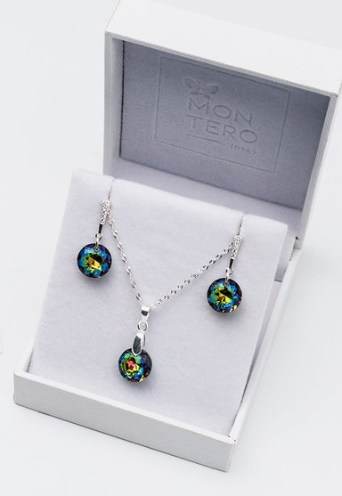 CONJUNTO JOYAS MONTERO PLATA ITALIANA 925 GRACIA Y CRISTALES GENUINOS VITRAL MEDIUM - 3