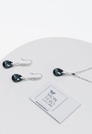 CONJUNTO JOYAS MONTERO PLATA ITALIANA 925 MILAN Y CRISTALES GENUINOS SILVER NIGHT - 2