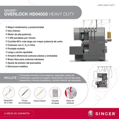 MAQUINA SINGER 1DSHD0405S MÁQUINA OVERLOCK HD0405S HEAVY DUTY - 2