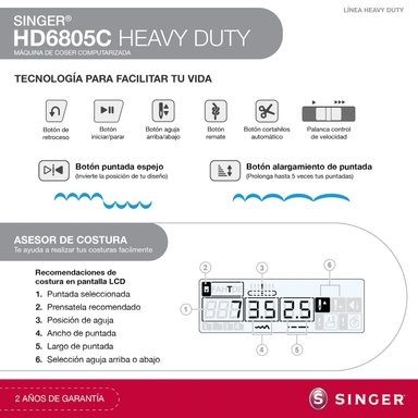 MAQUINA DE COSER SINGER HD6805C MÁQUINA DE COSER HEAVY DUTY COMPUTARIZADA - 3