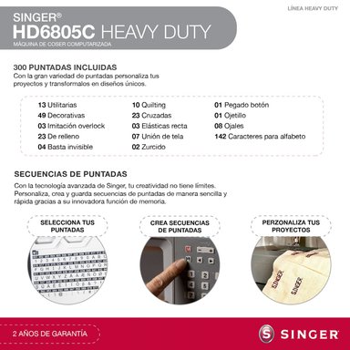 MAQUINA DE COSER SINGER HD6805C MÁQUINA DE COSER HEAVY DUTY COMPUTARIZADA - 4