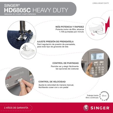 MAQUINA DE COSER SINGER HD6805C MÁQUINA DE COSER HEAVY DUTY COMPUTARIZADA - 5