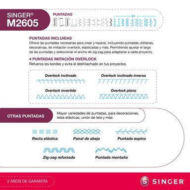 MÁQUINA DE COSER RECTA ZIG ZAG SINGER M2605 70W - 3