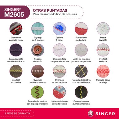 MÁQUINA DE COSER RECTA ZIG ZAG SINGER M2605 70W - 4
