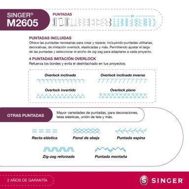 MÁQUINA DE COSER RECTA ZIG ZAG SINGER M2605 70W - 3