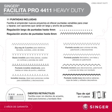 MAQUINA DE COSER SINGER FACILITA PRO 4411 90W - 5