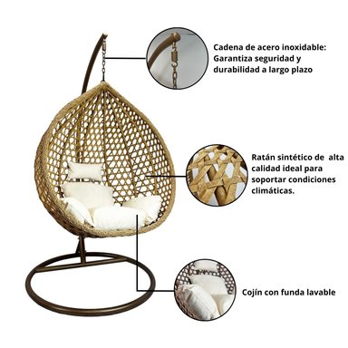 Silla Colgante Hawái M Caramelo Cojín Marfil - 6