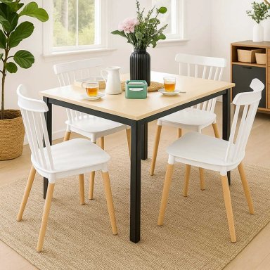 JUEGO DE COMEDOR NEW YORK + 4 SILLAS WINDSOR BLANCAS - 1