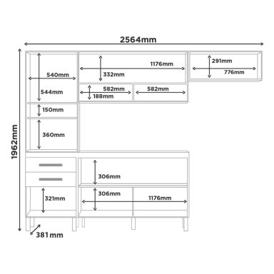 Kit Mueble de Cocina Mery Ann Marrocos/ Off white 258,8        196,2x38,1x256,4 - 2