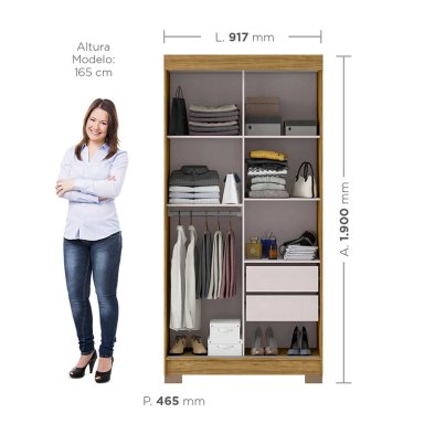 Closet 2 puertas corredera Lumière 190x46,5x 91,7 - 2