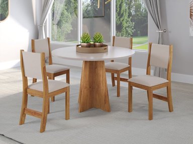 JUEGO DE COMEDOR REDONDO 4 SILLAS IMPERIO BEIGE 78 x 90 x 90 cm - 1