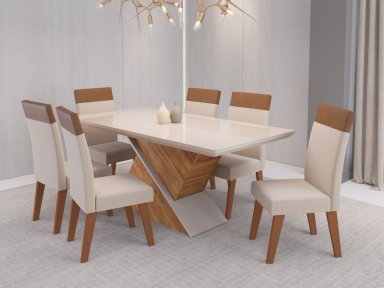 JUEGO DE COMEDOR 6 SILLAS ELITE BEIGE 82 cm x 90 cm x 180 cm - 1