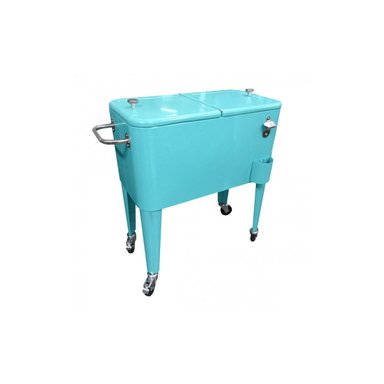 COOLER RETRO METALICO CON RUEDAS 60 LTS- TURQUESA - 1