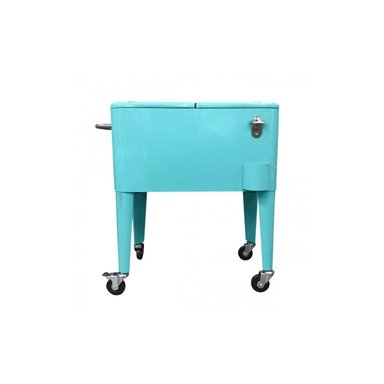 COOLER RETRO METALICO CON RUEDAS 60 LTS- TURQUESA - 2